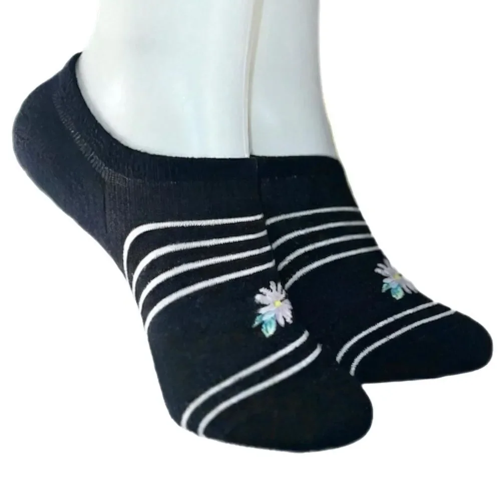 Black Daisy No-Show Socks